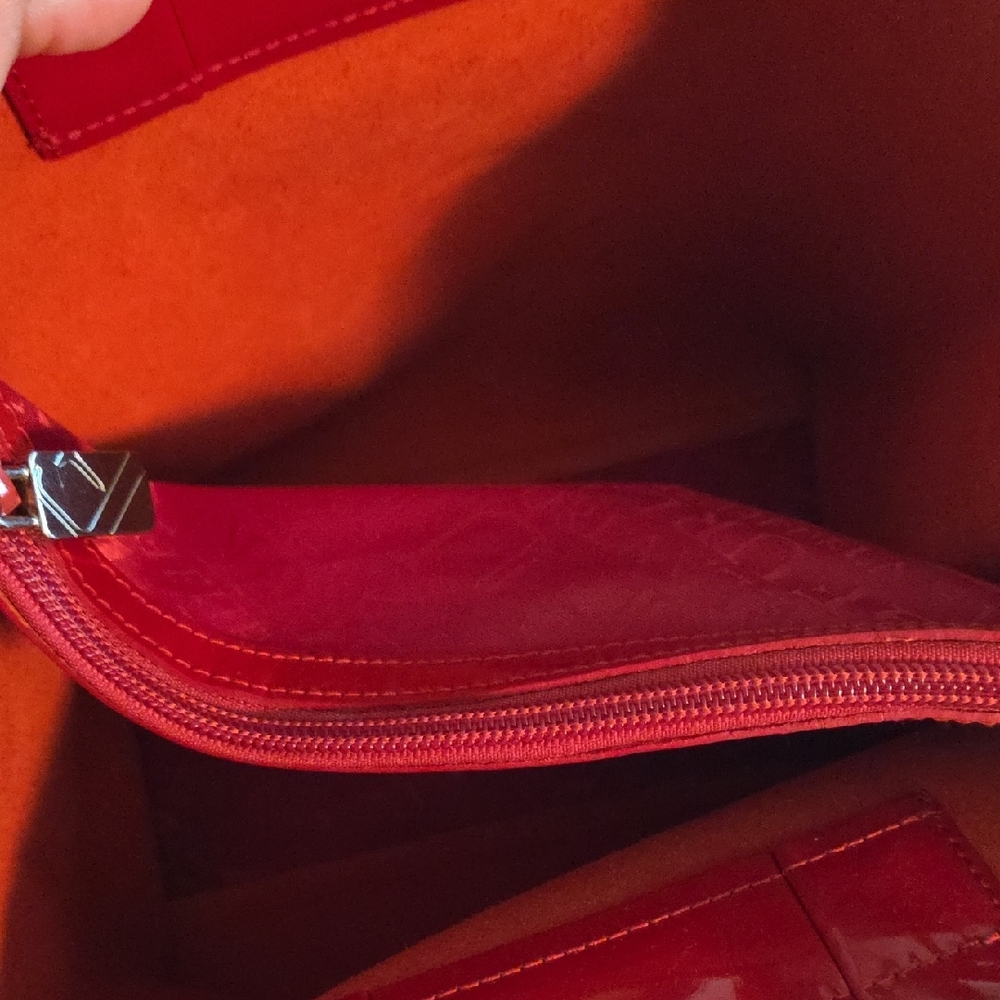 Furla Red Glossy Tote Bag with Metallic Charm - Picture 3 of 10